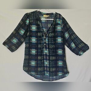 Princess Vera Wang Ladies Blouse Blue & Black Plaid Print Backside Tier Size XL